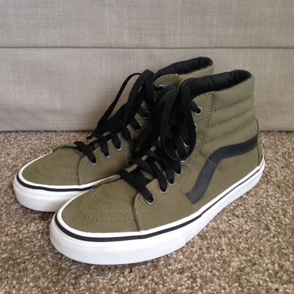 army green vans slip ons
